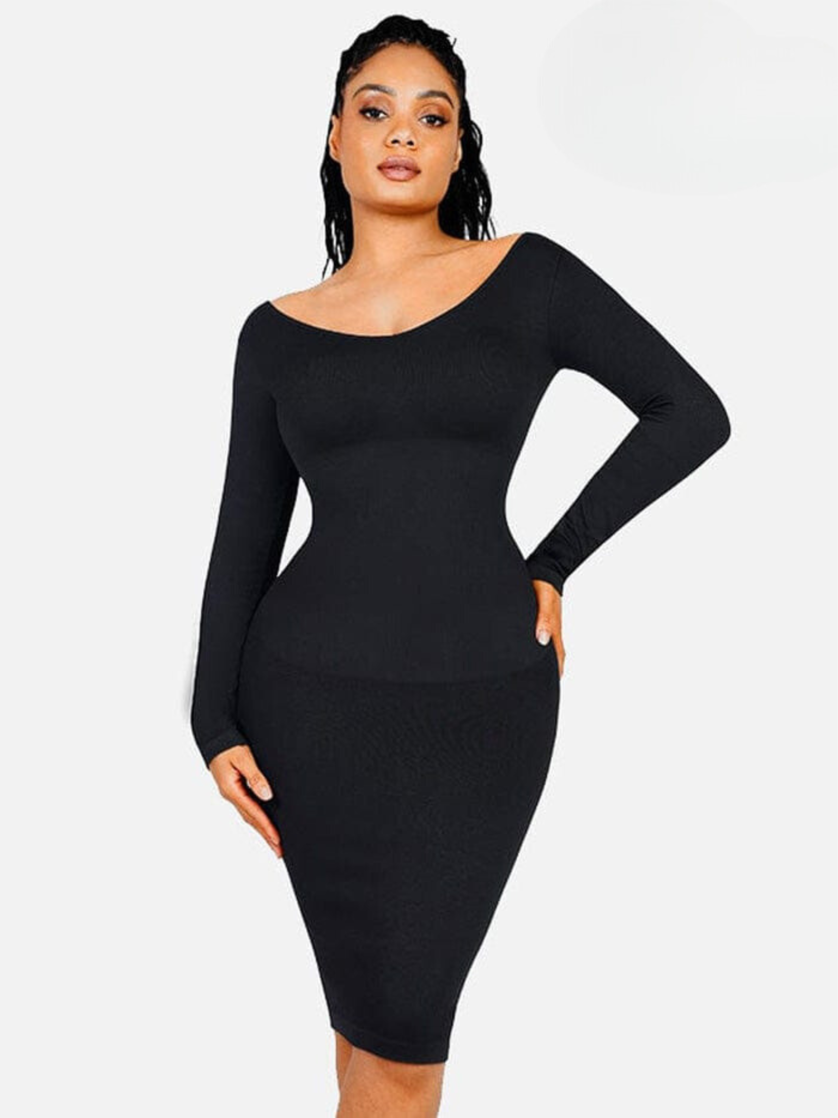 Seamless V Neck Long Sleeve Waist Trimming Shaper Dress