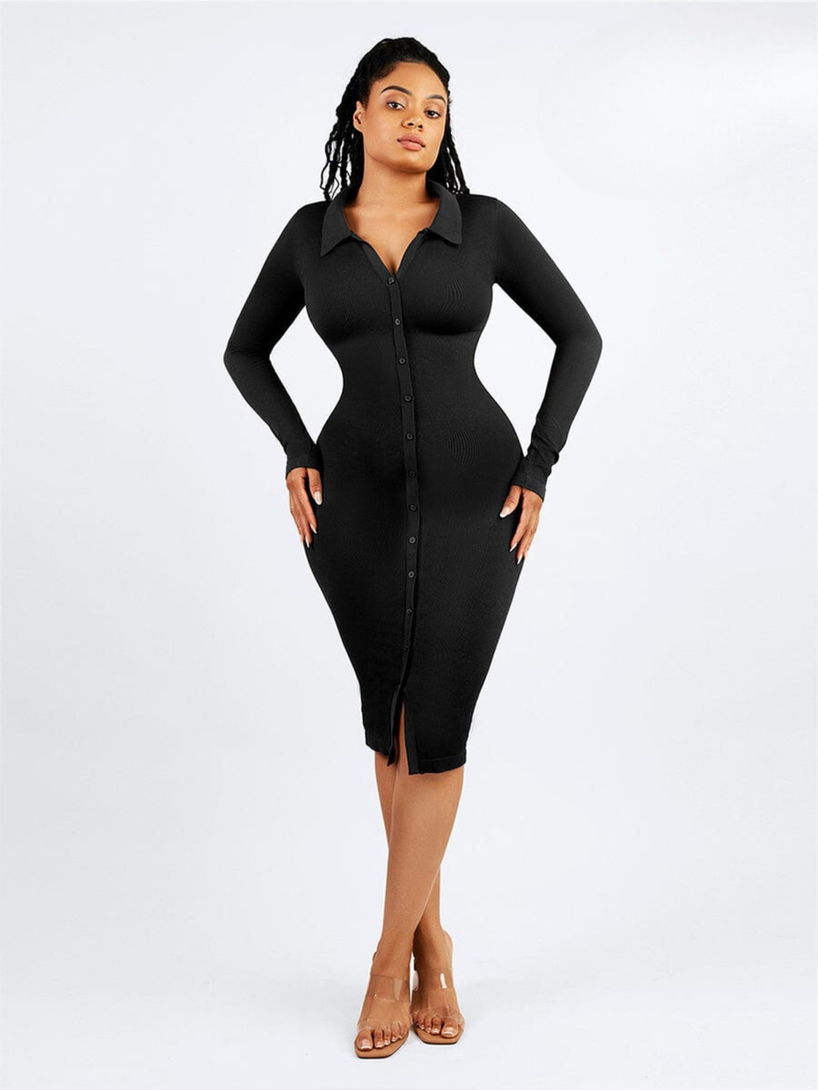 Waist-Cinching Long Sleeve Dress