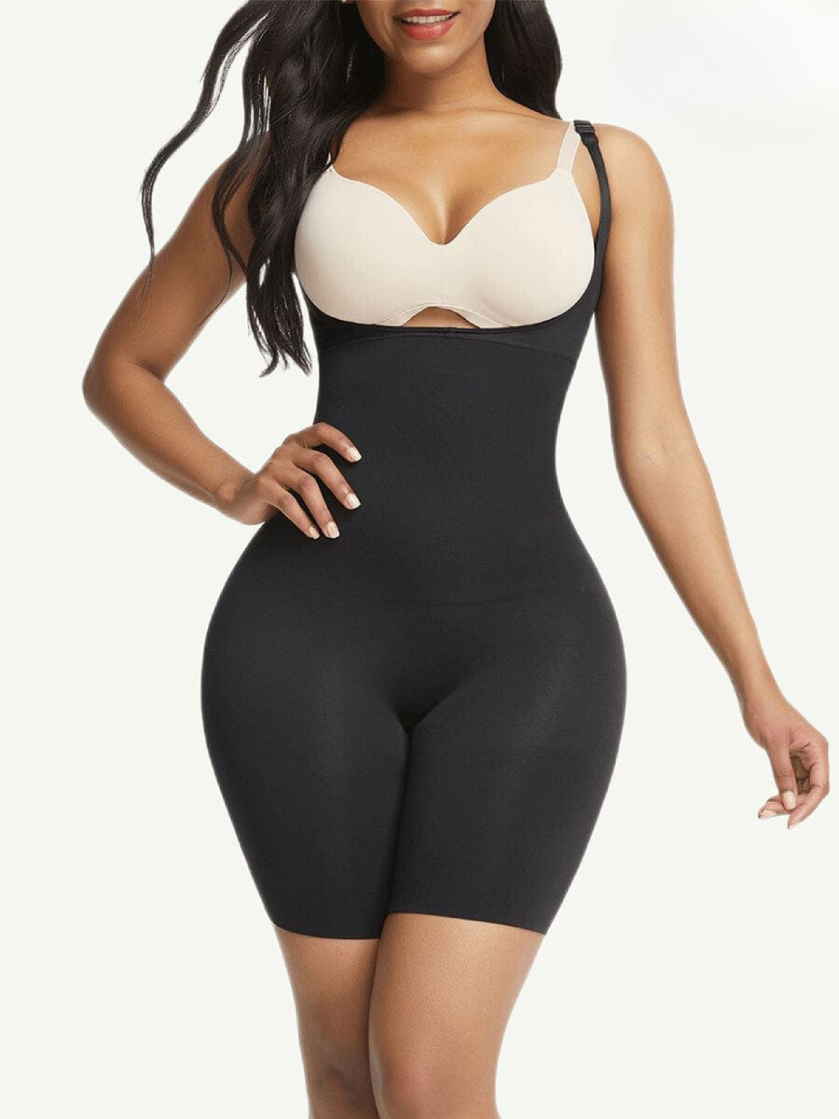 Smooth Open-Bust Mid-Thigh Bodysuit