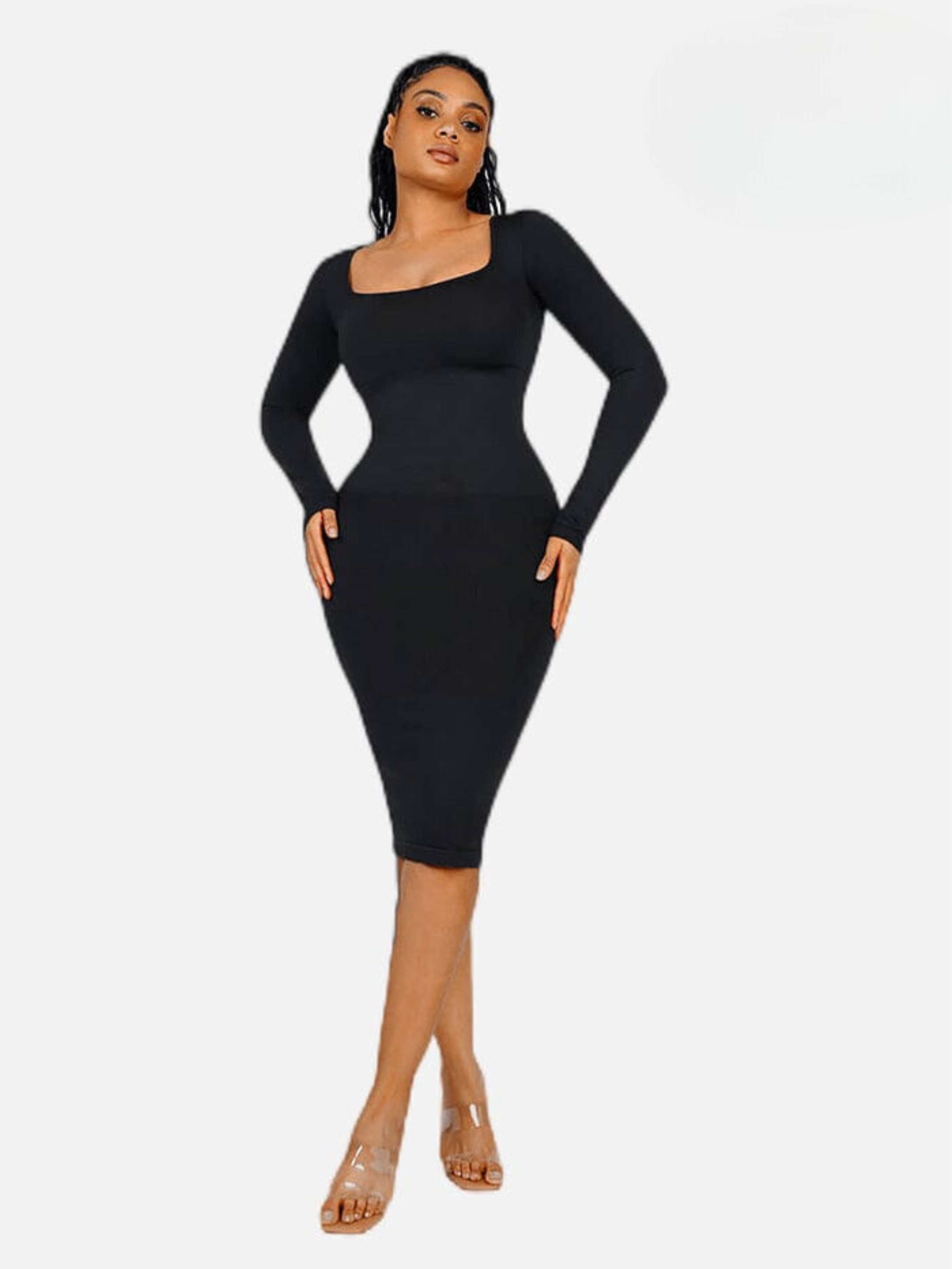Seamless Square Neck Long Sleeve Shaper Dress