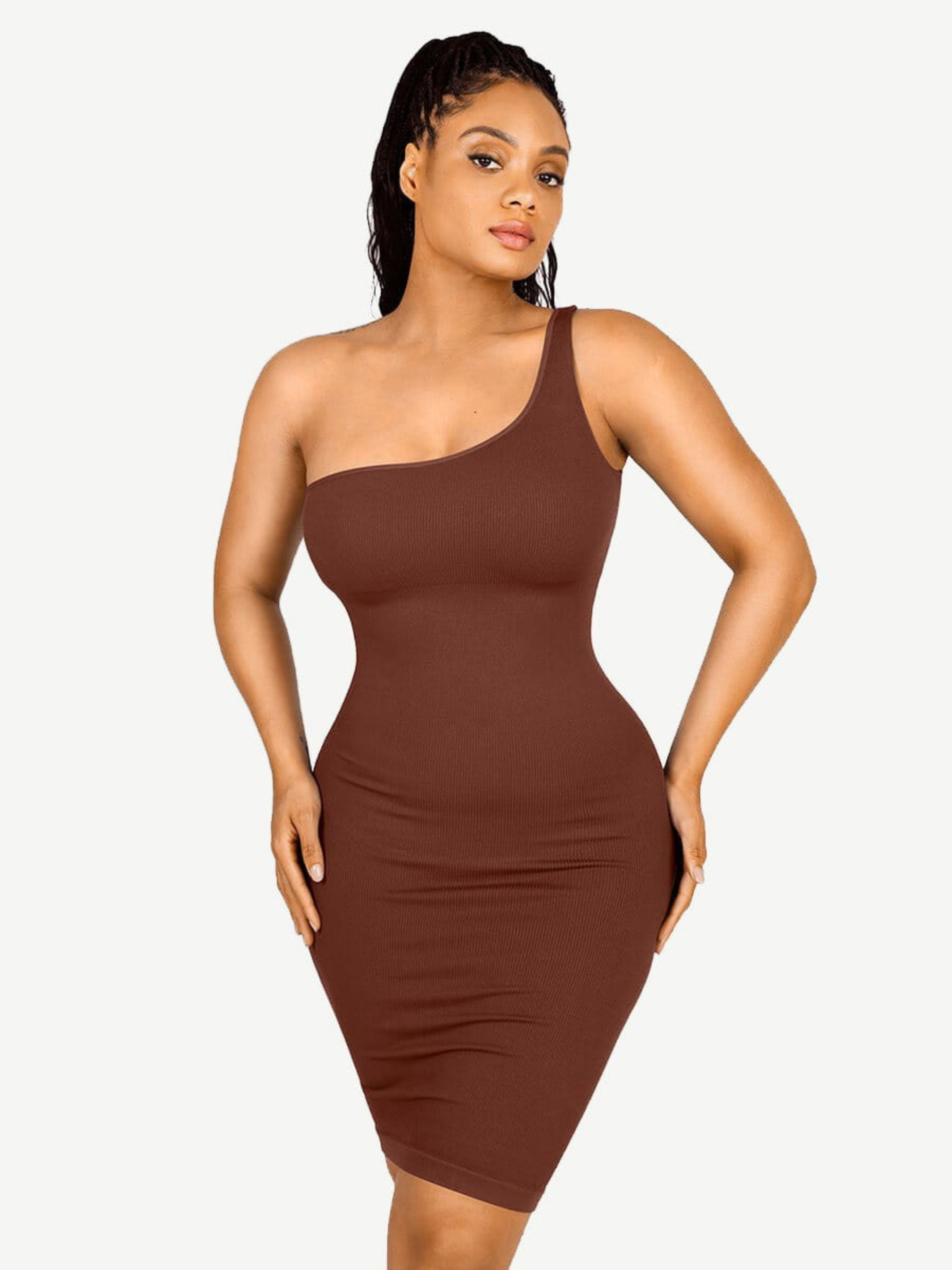 One-shoulder Slanted Neck Waist Trimming Shaper Dress