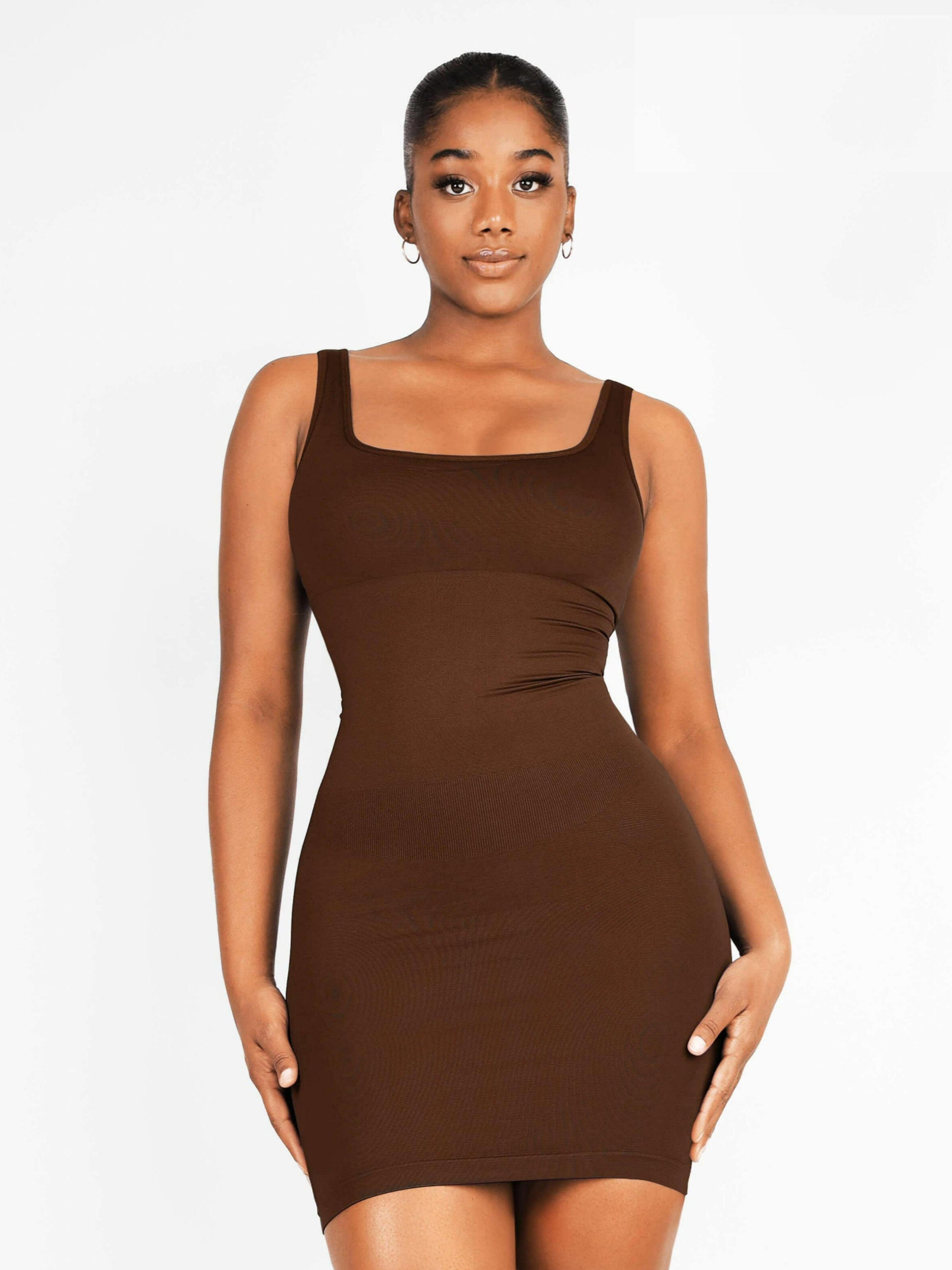Square-neck Snatched Seamless Dress