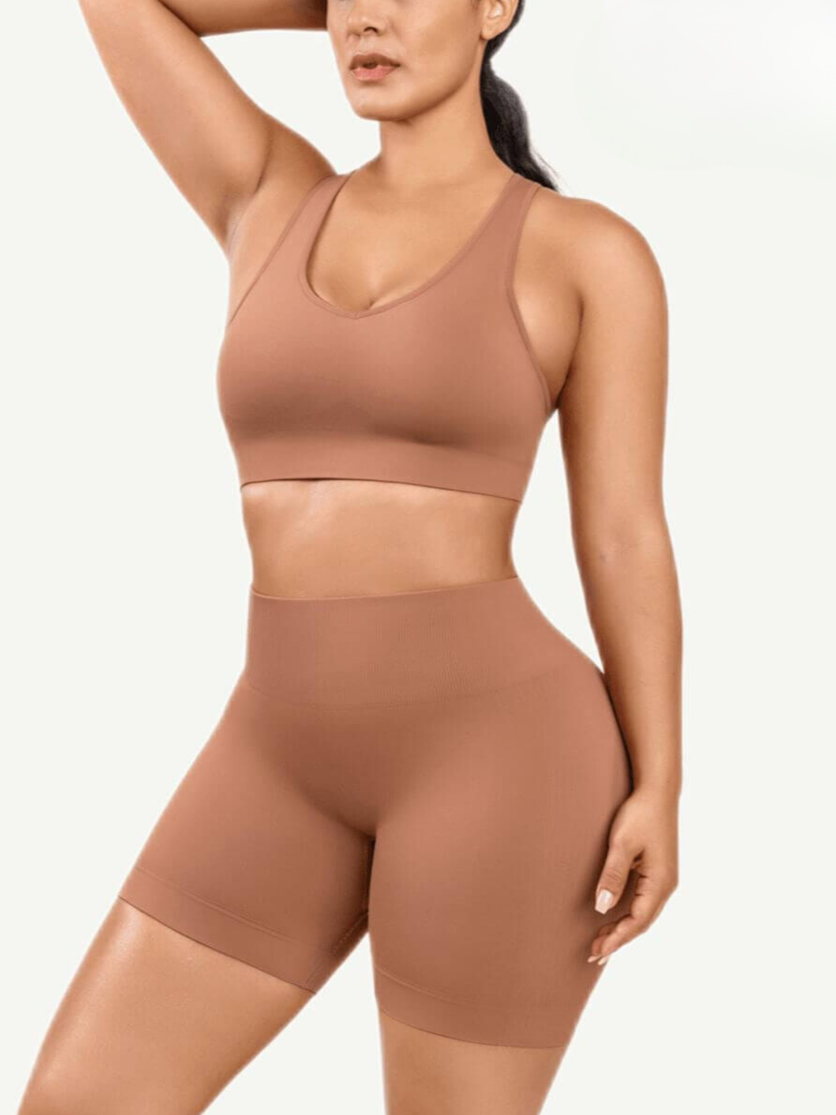 Sexy V Neck Seamless Sportswear Biker Shorts & Bra Set