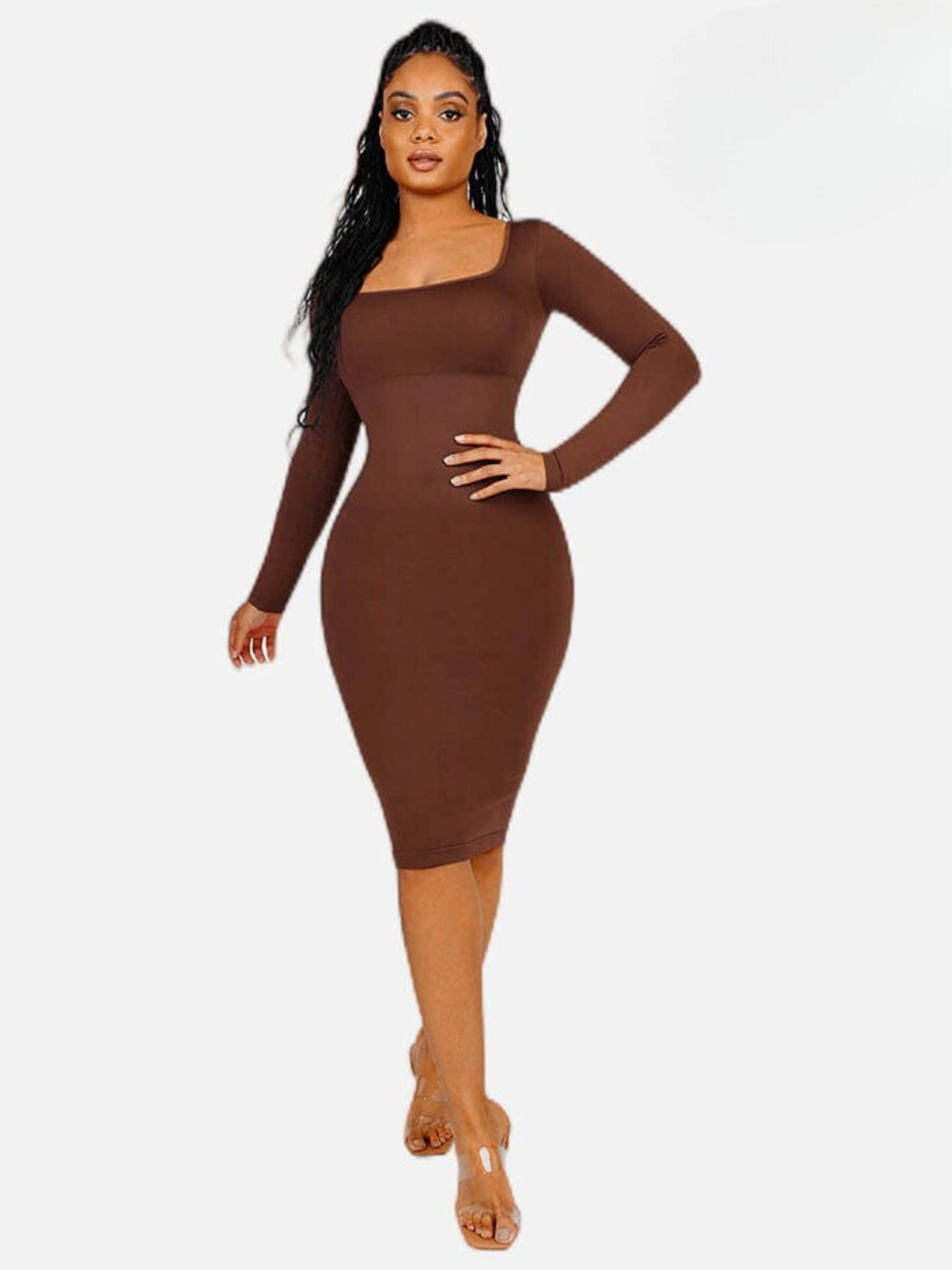 Seamless Square Neck Long Sleeve Shaper Dress
