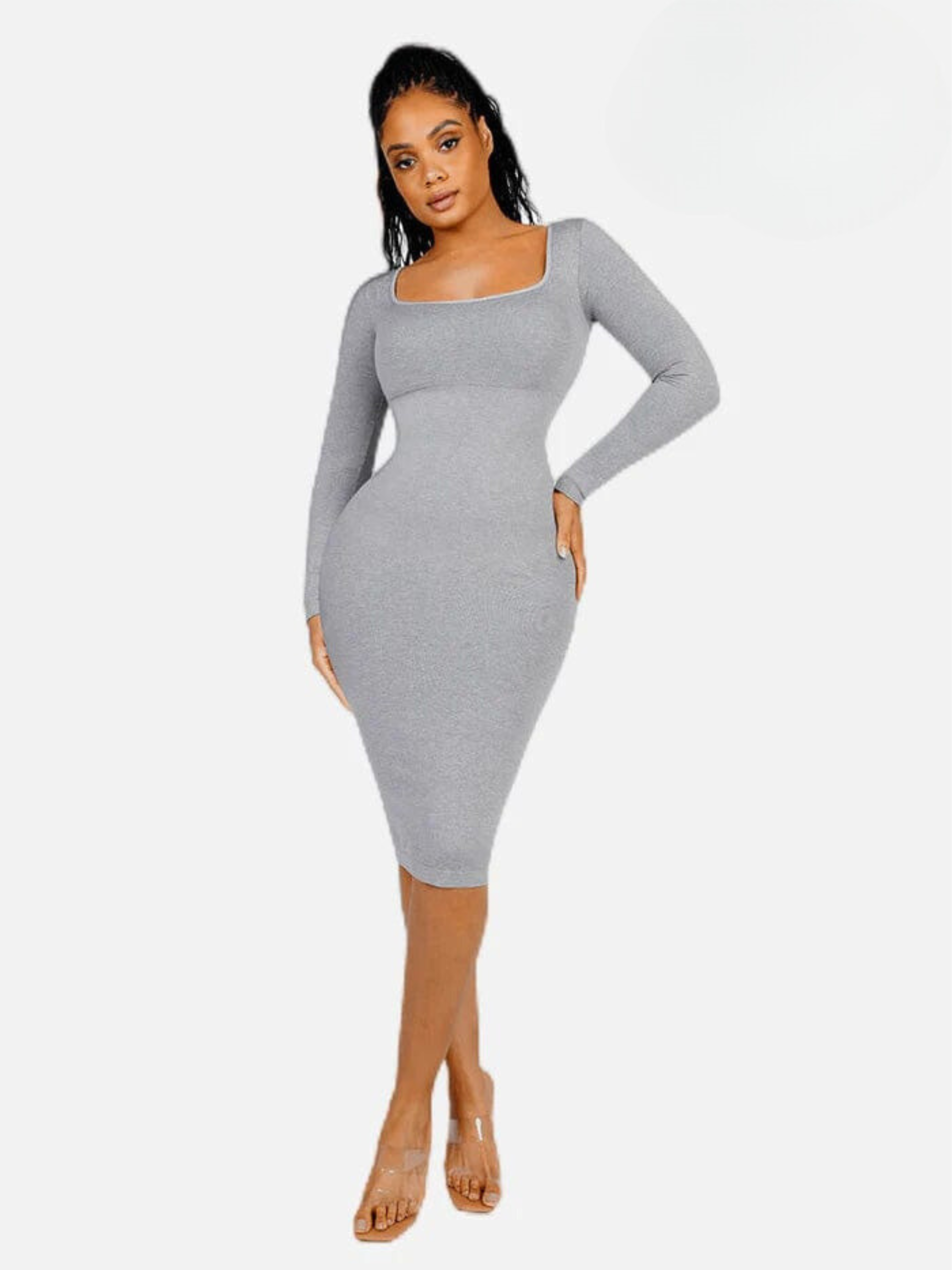 Seamless Square Neck Long Sleeve Shaper Dress