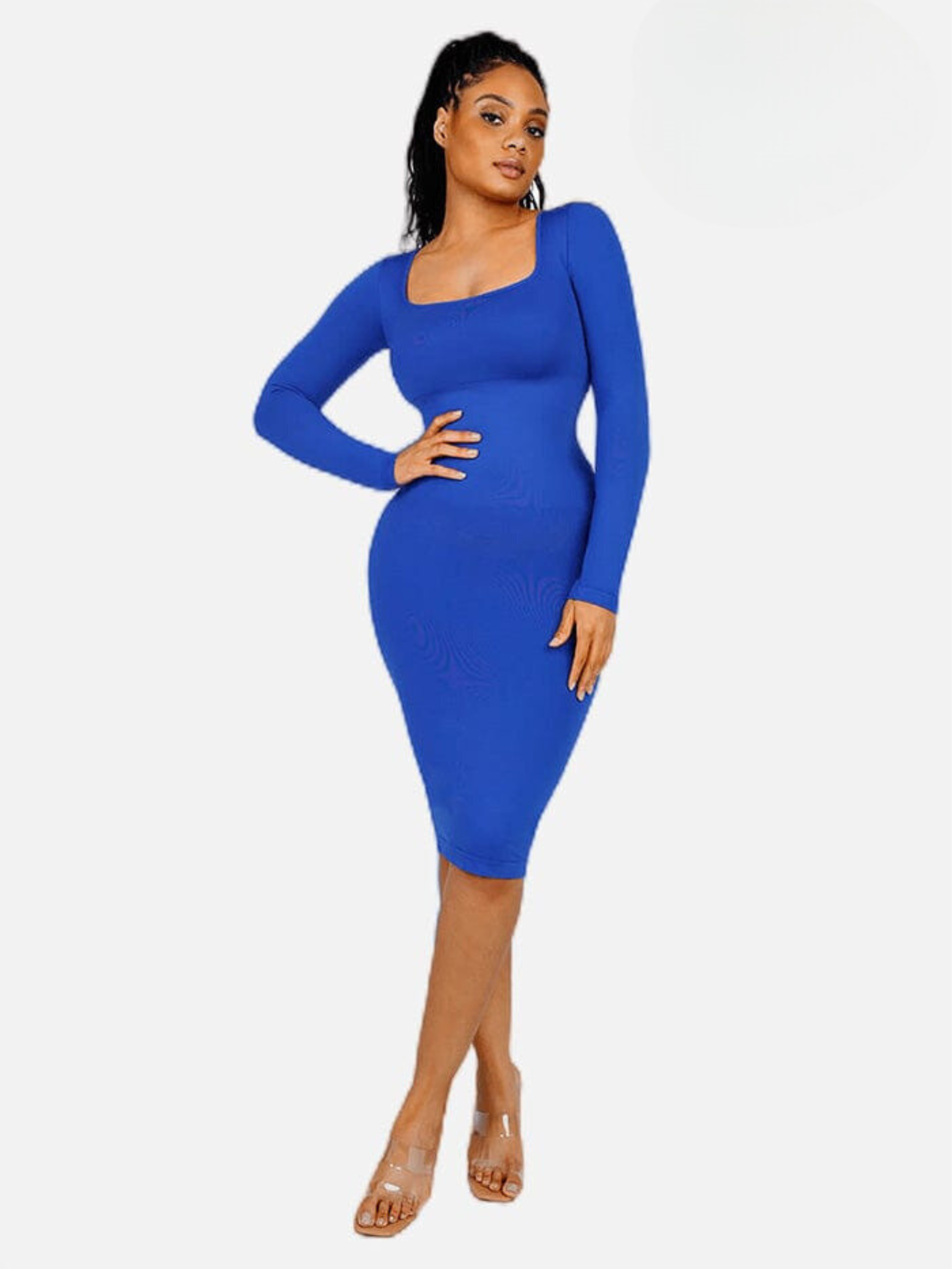 Seamless Square Neck Long Sleeve Shaper Dress
