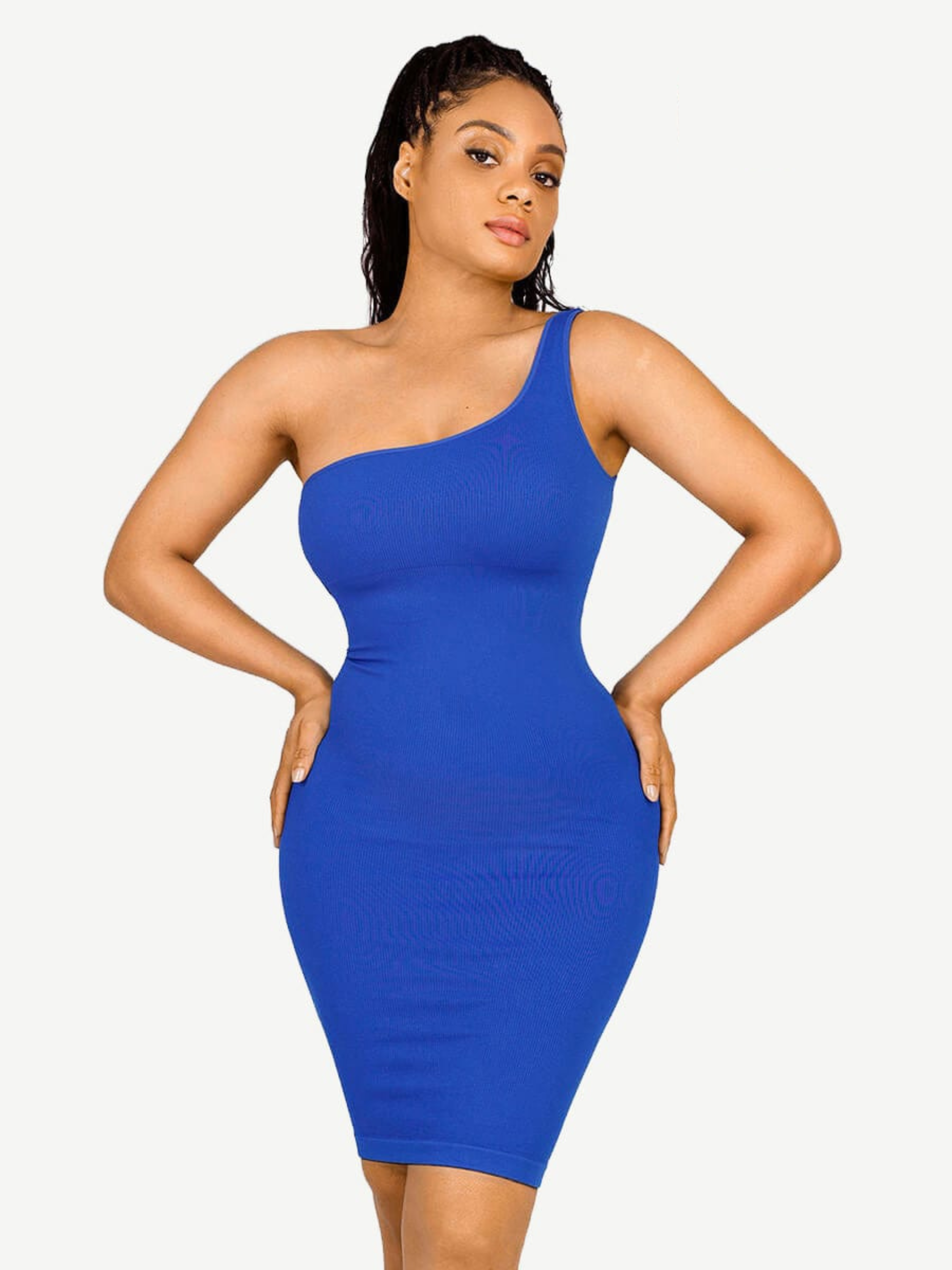 One-shoulder Slanted Neck Waist Trimming Shaper Dress