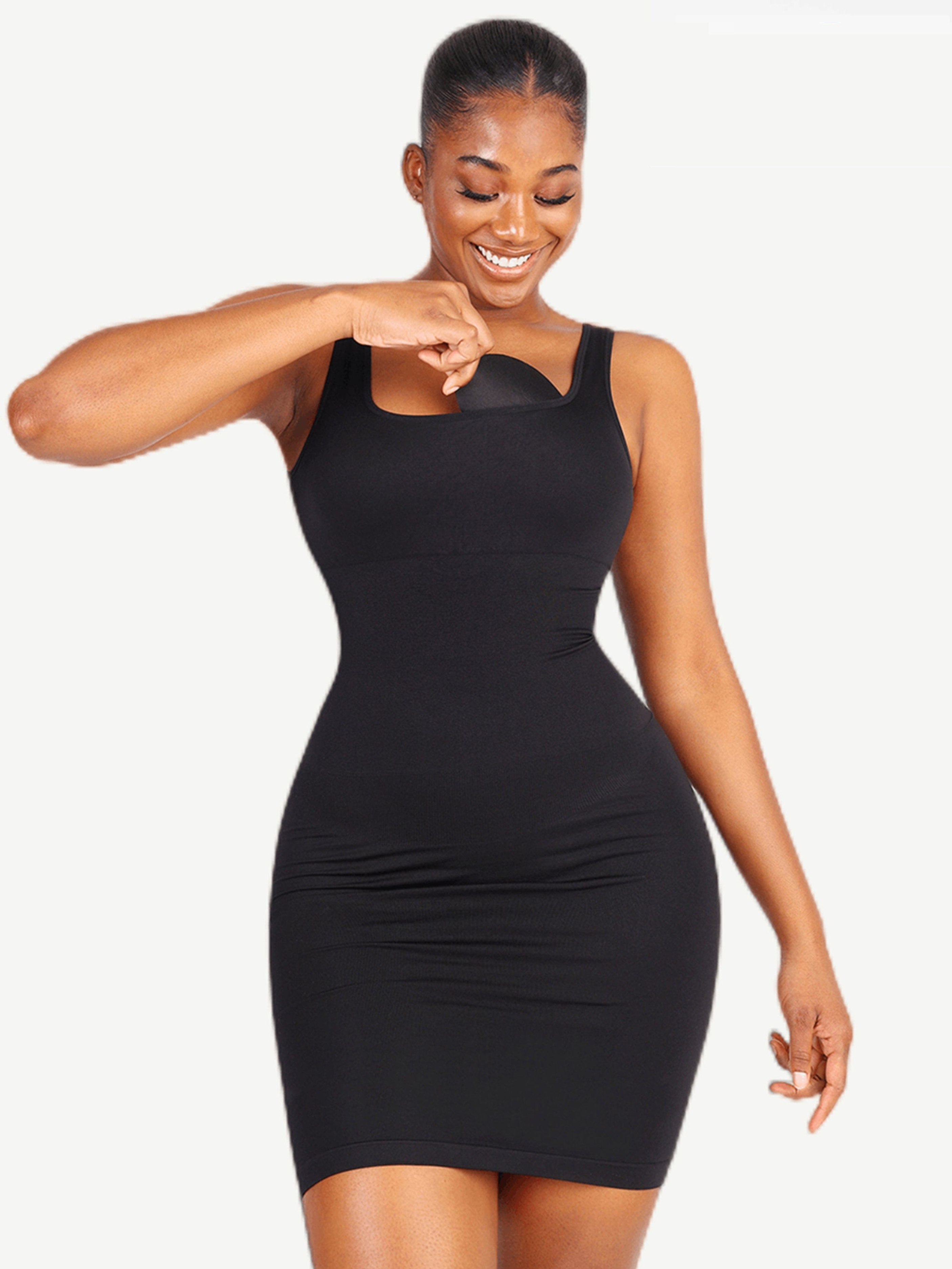 Square-neck Snatched Seamless Dress
